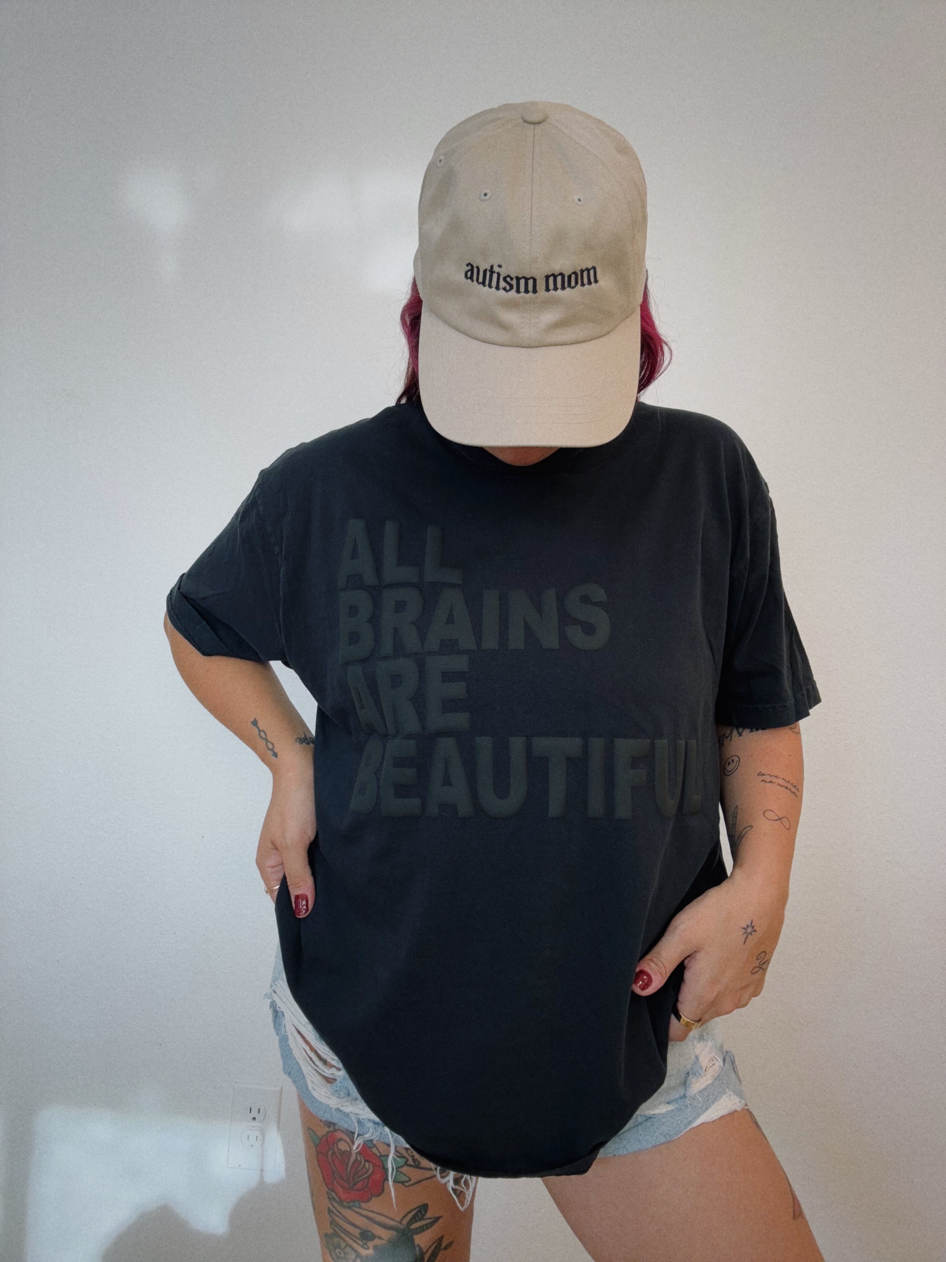 Unisex Black “All Brains Are Beautiful” Puff T-Shirt