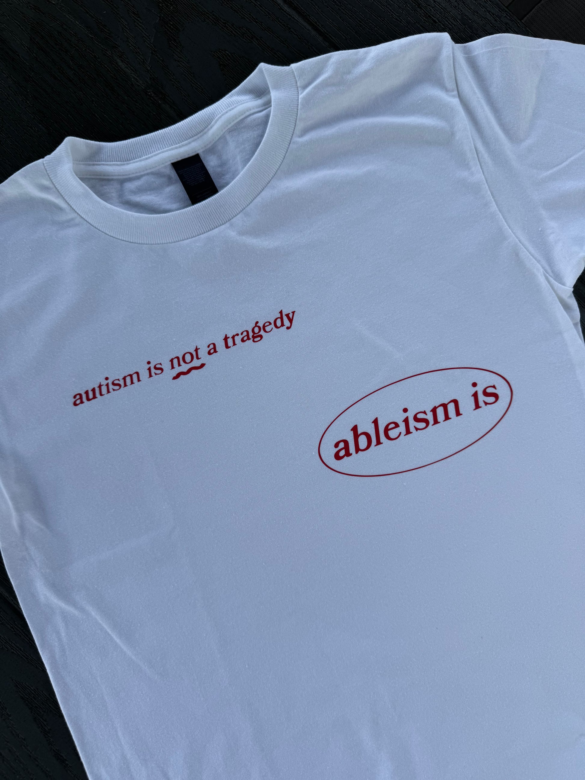 Toddler + Youth “Autism is not a tragedy, ableism is” T-Shirt
