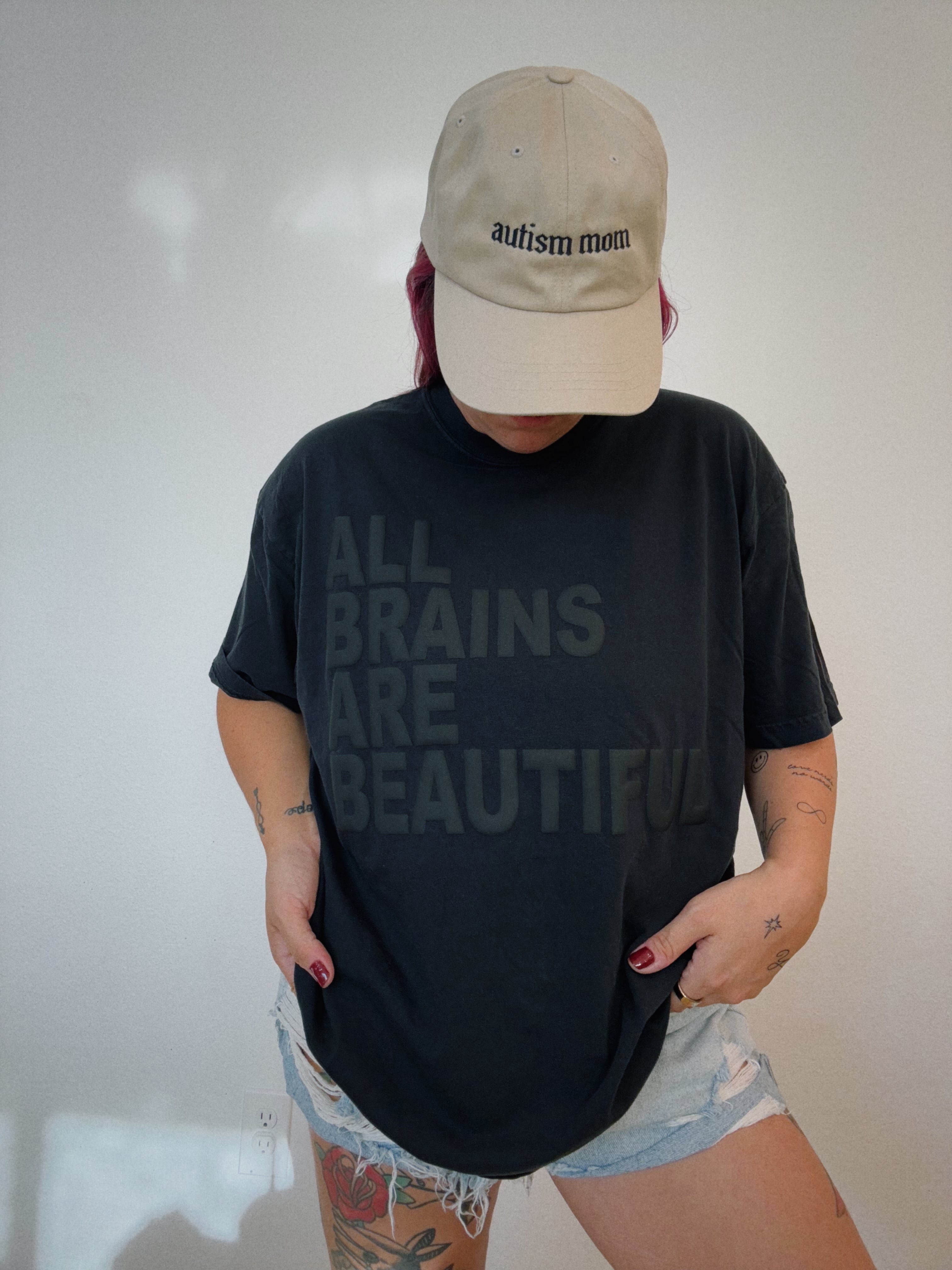 Unisex Black “All Brains Are Beautiful” Puff T-Shirt