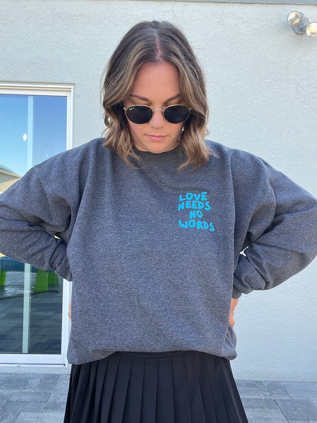 Unisex "Love Needs No Words" Puff Print Sweatshirt