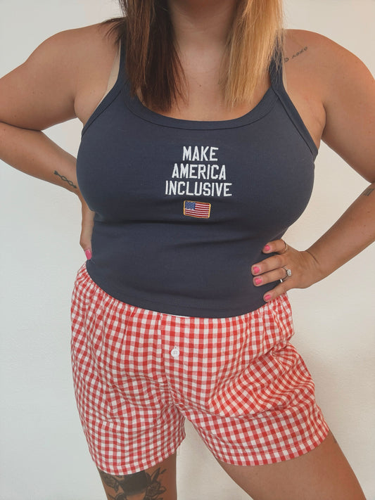 Women’s “Make America Inclusive” Cropped Tank – Navy