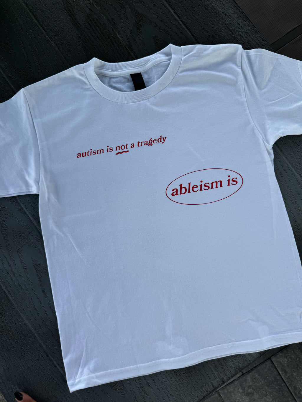 Toddler + Youth “Autism is not a tragedy, ableism is” T-Shirt
