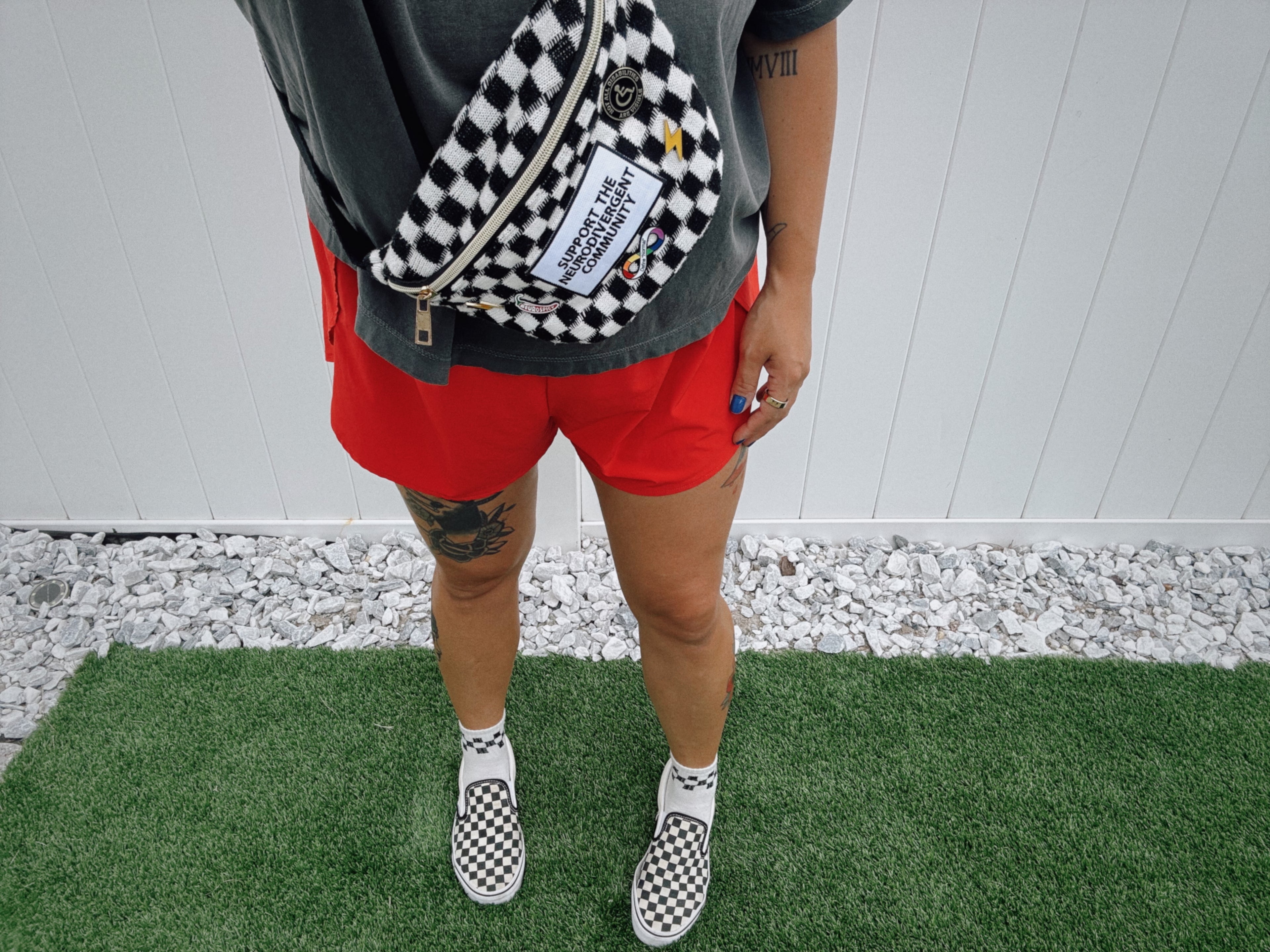 “Support The Neurodivergent Community” Patch Checkered Sling Bag