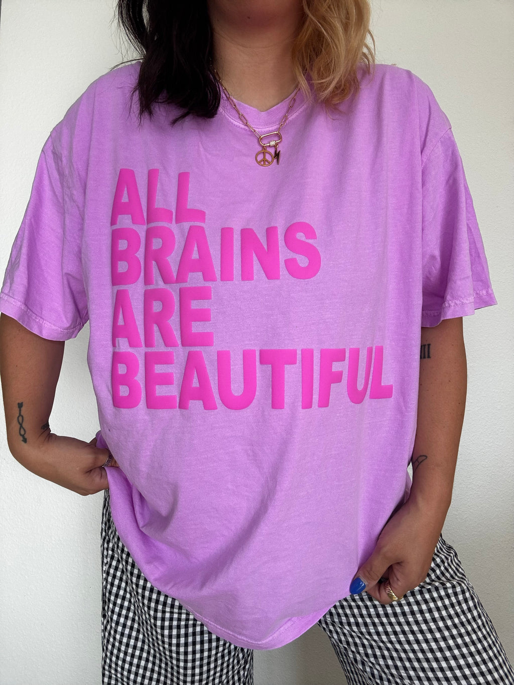 Unisex Neon Violet “All Brains Are Beautiful” Puff T-Shirt