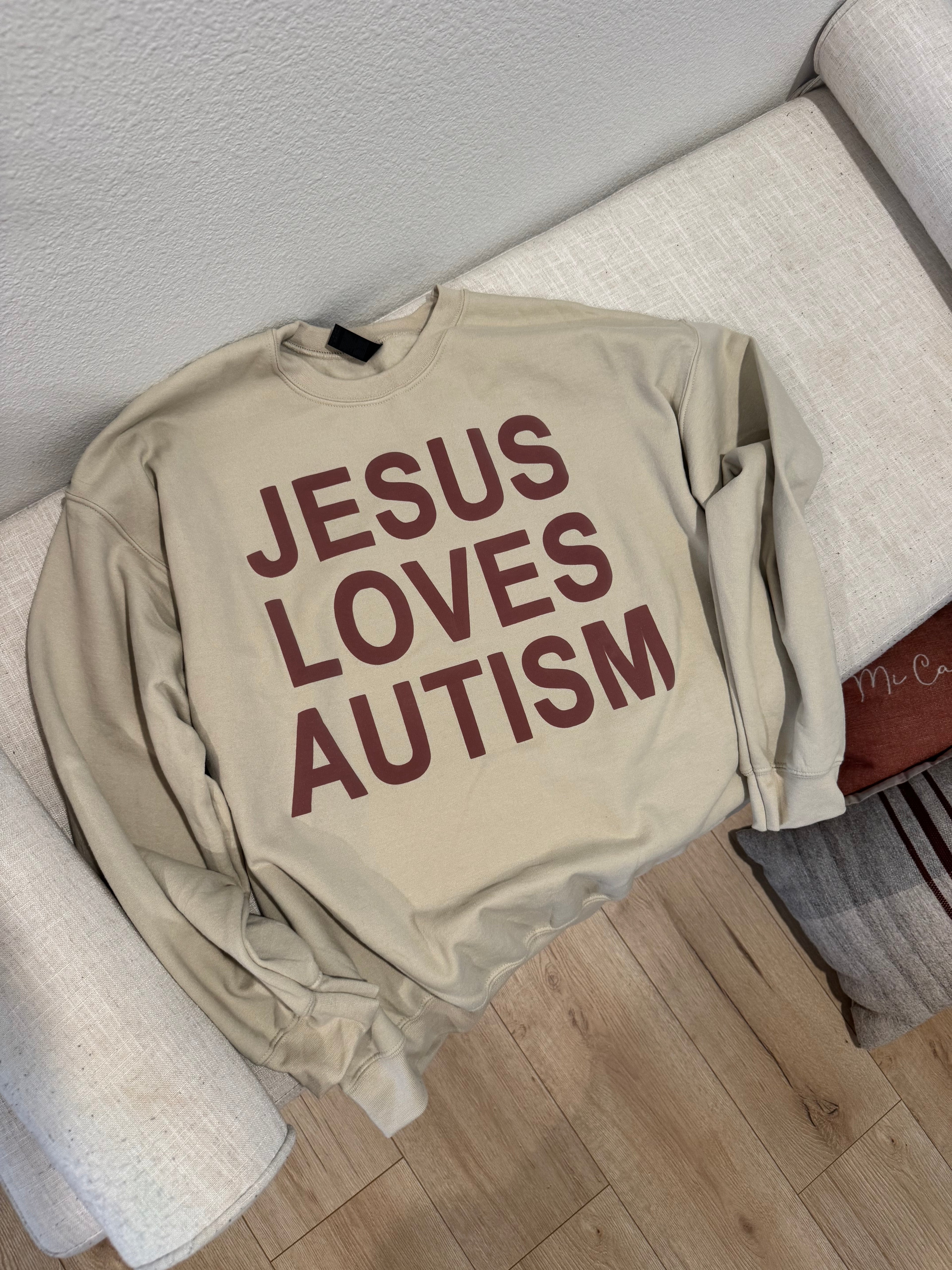 Sample Unisex Tan “JLA” Puff Print Crewneck