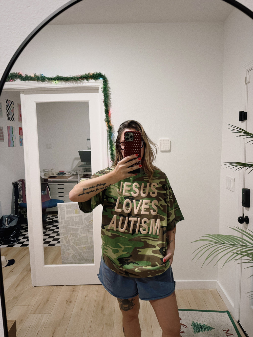 Green Camo “JLA" Cotton Collective Puff Print T-Shirt