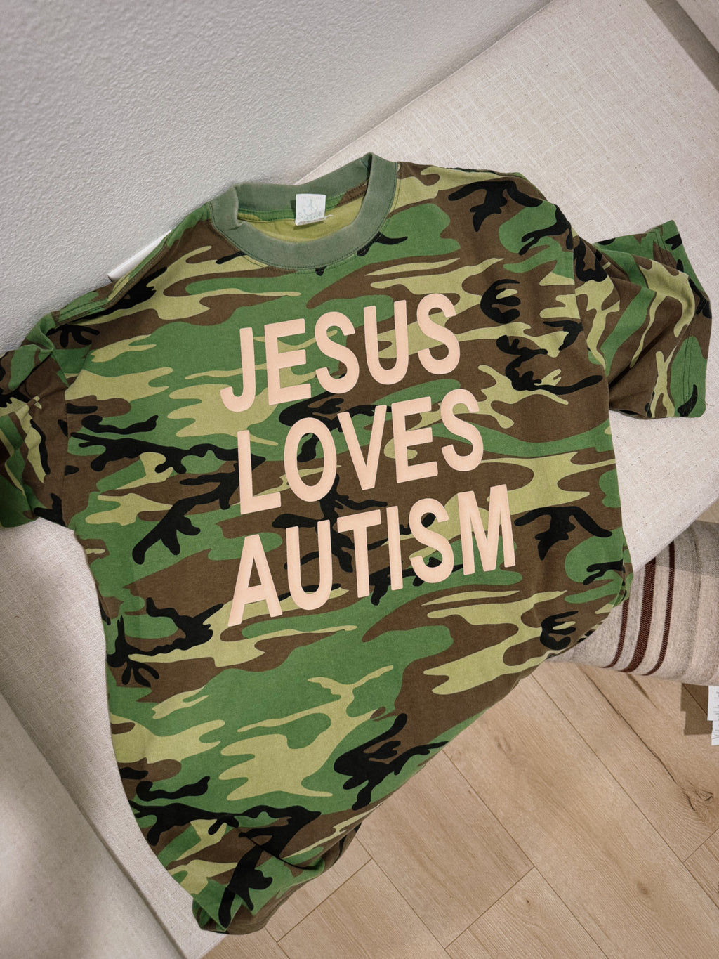 Green Camo “JLA" Cotton Collective Puff Print T-Shirt