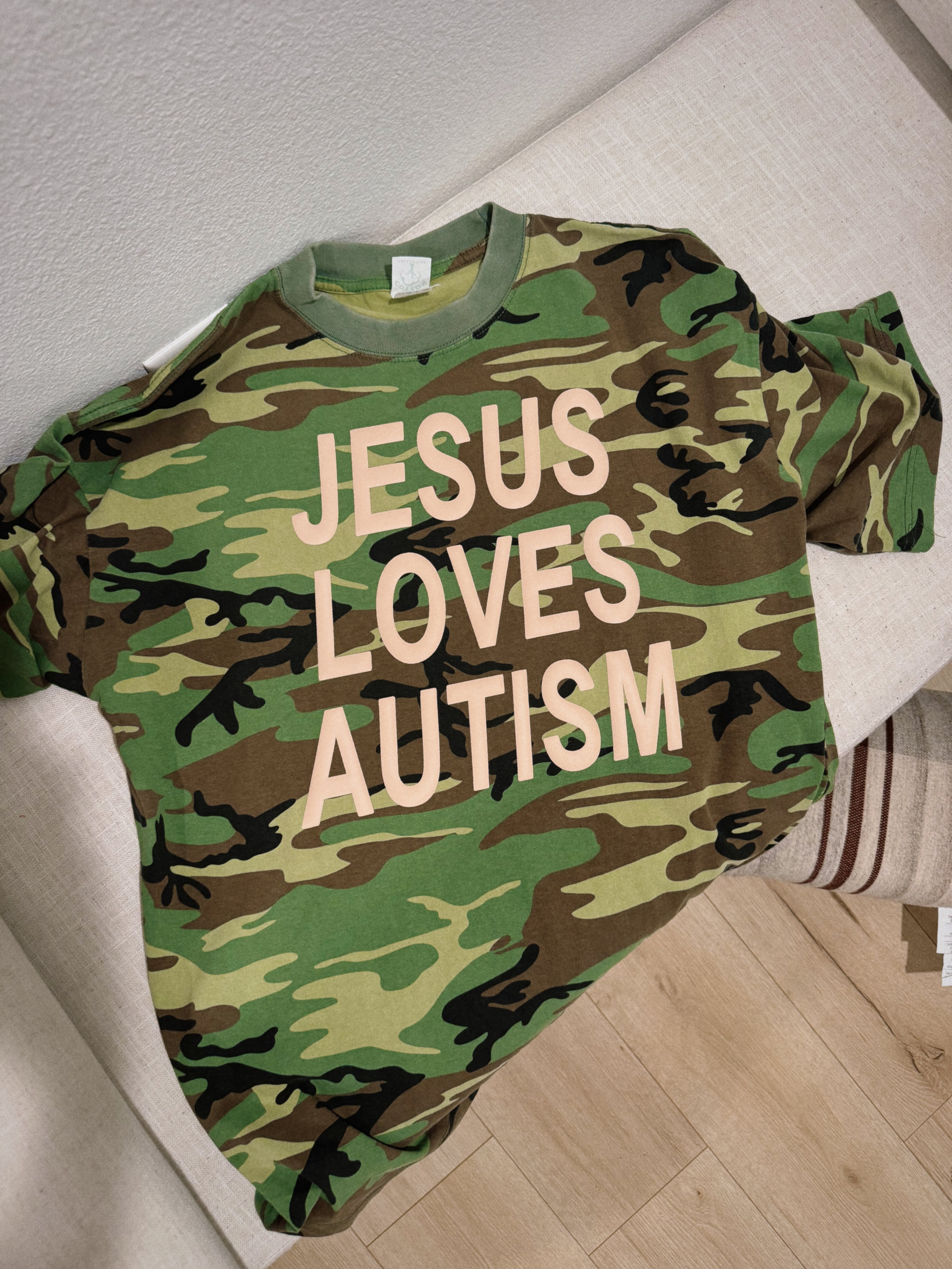 Green Camo “JLA" Cotton Collective Puff Print T-Shirt