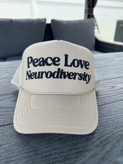 Peace, Love, Neurodiversity Puff Trucker Hat