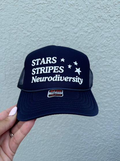 Stars, Stripes, Neurodiversity Glitter Trucker Hat