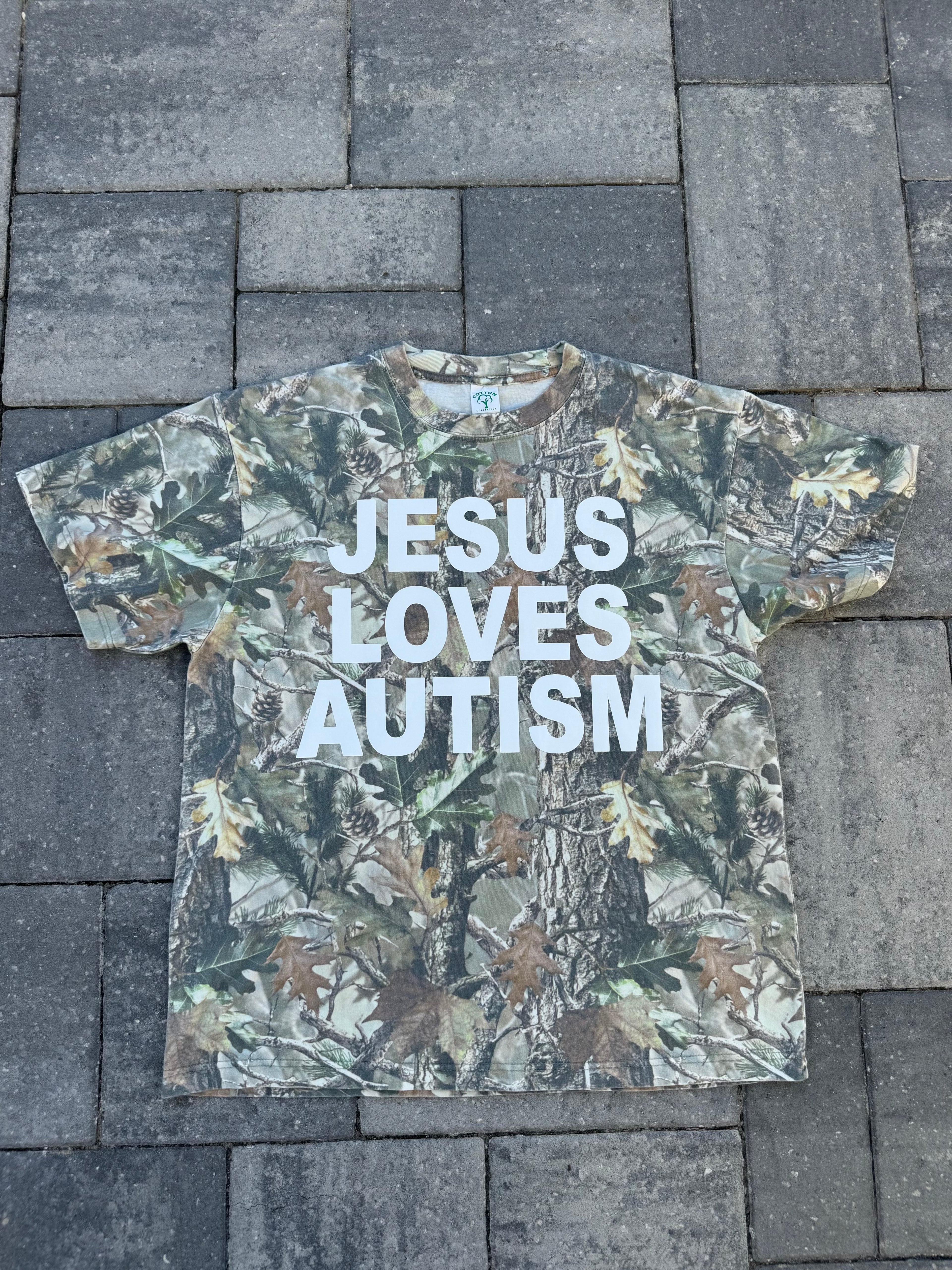 Vintage Camo "Jesus Loves Autism" Cotton Collective T-Shirt