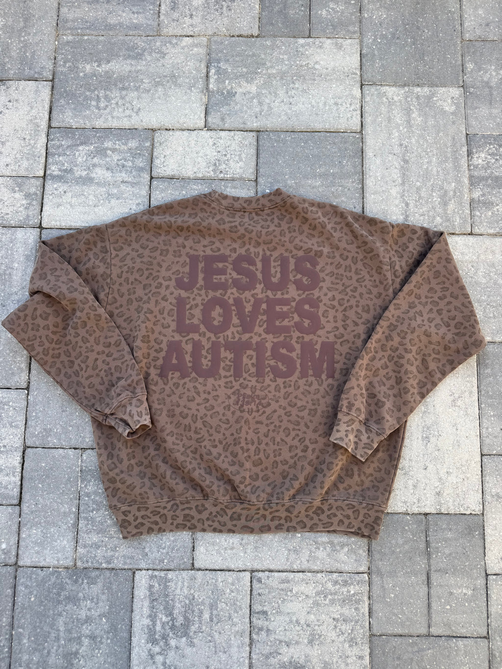 Leopard Print "Jesus Loves Autism" Cotton Collective Crewneck