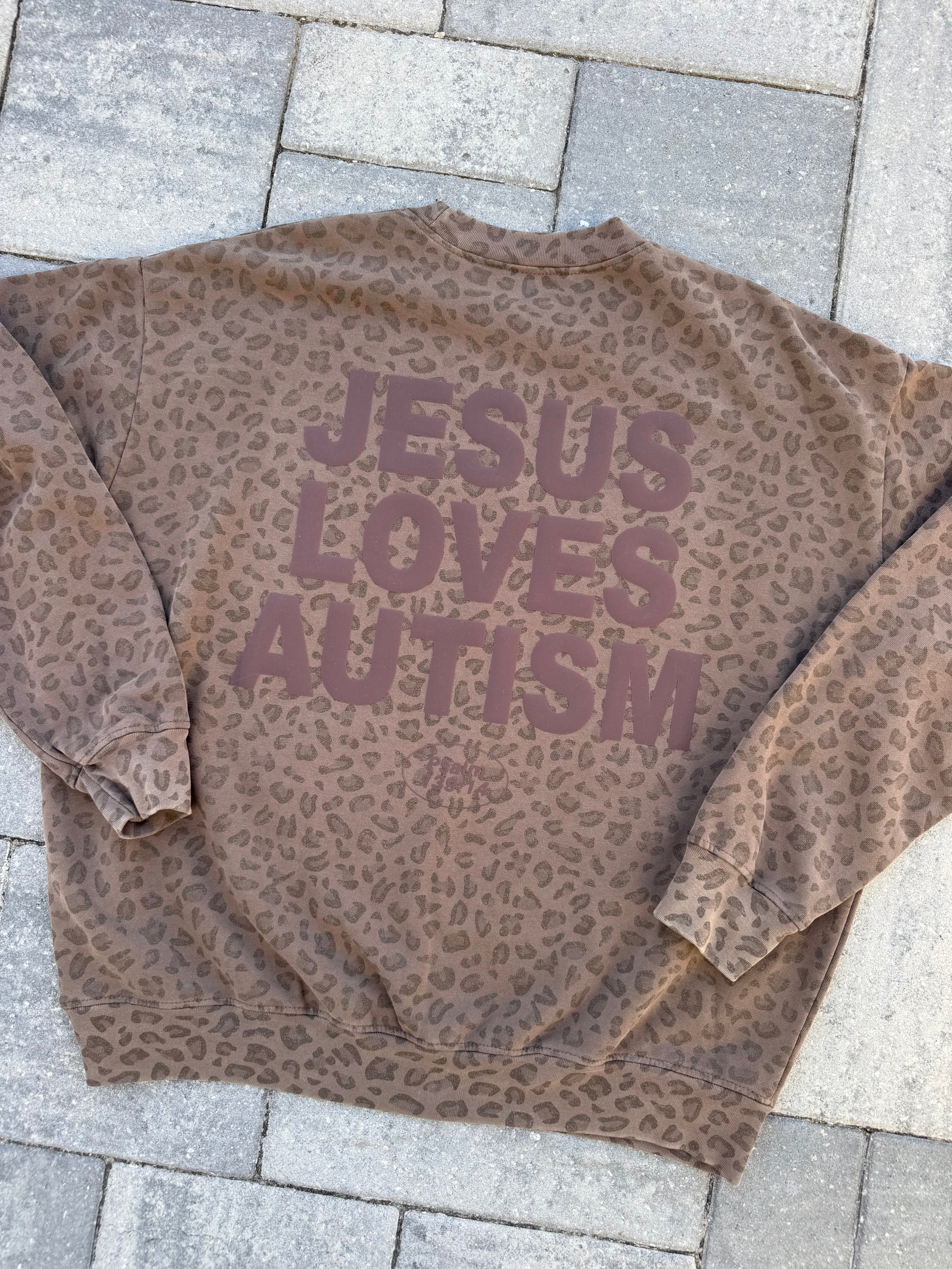 Leopard Print "Jesus Loves Autism" Cotton Collective Crewneck