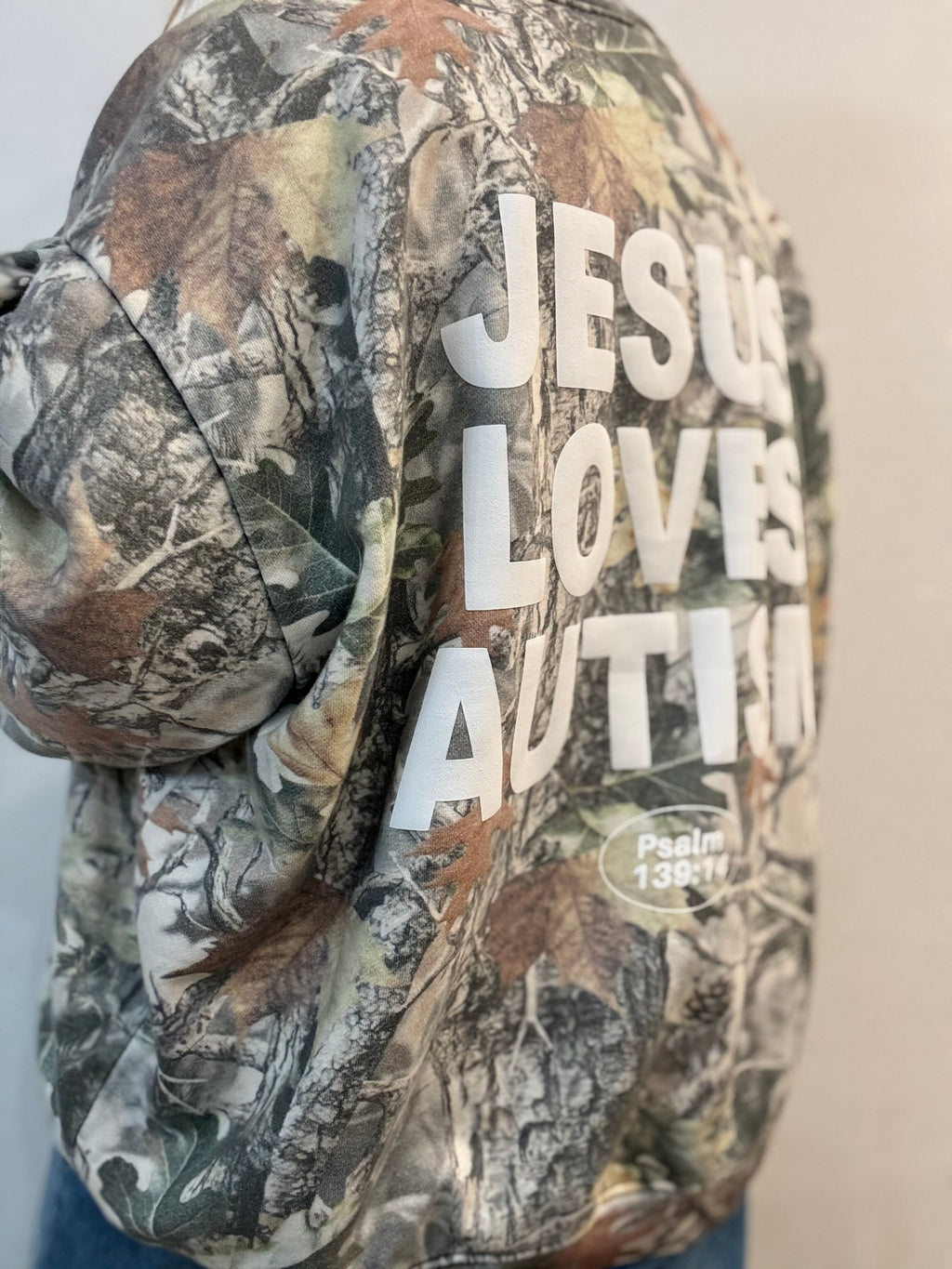 Vintage Camo "Jesus Loves Autism" Cotton Collective Crewneck