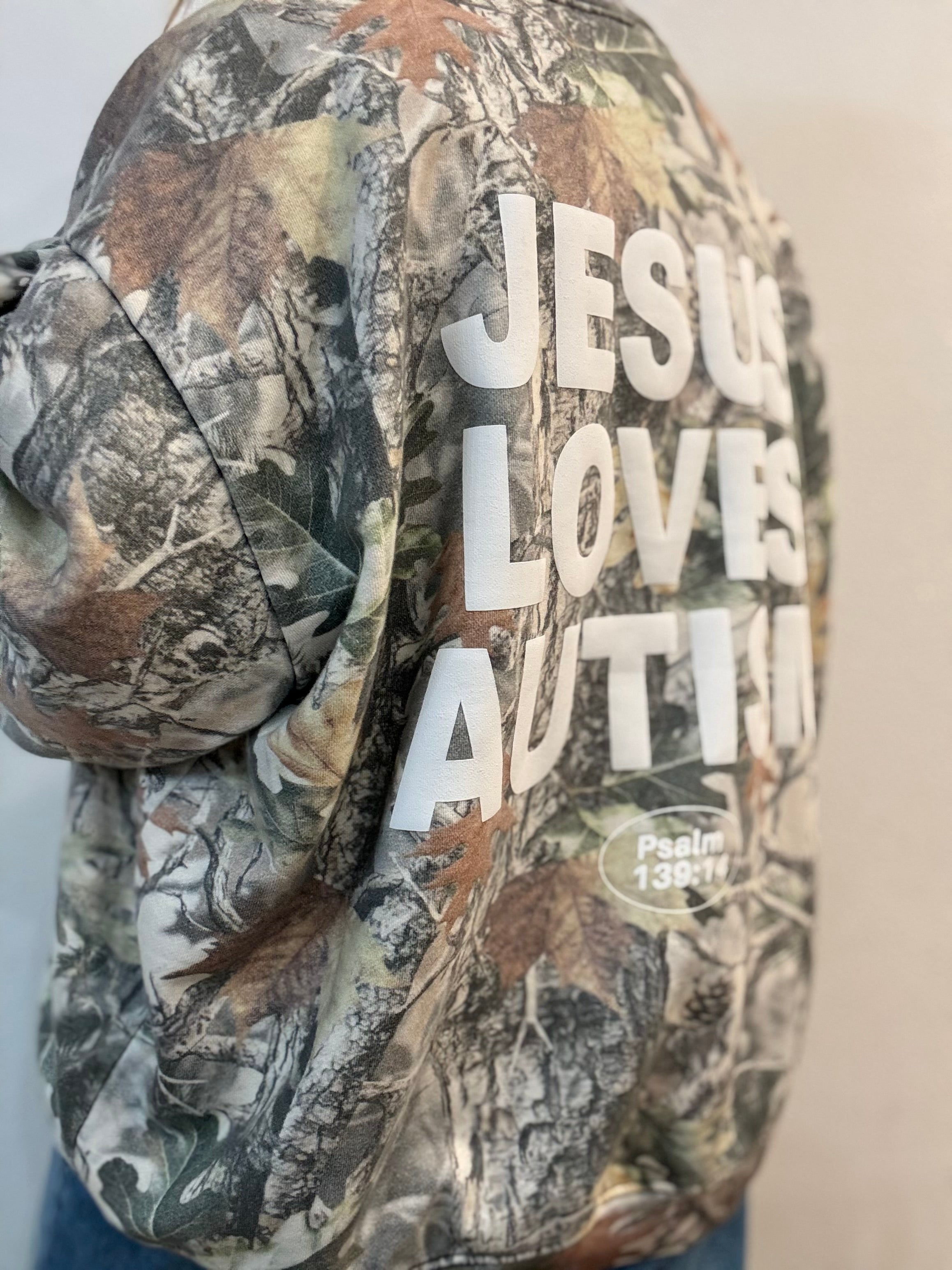 Vintage Camo "Jesus Loves Autism" Cotton Collective Crewneck