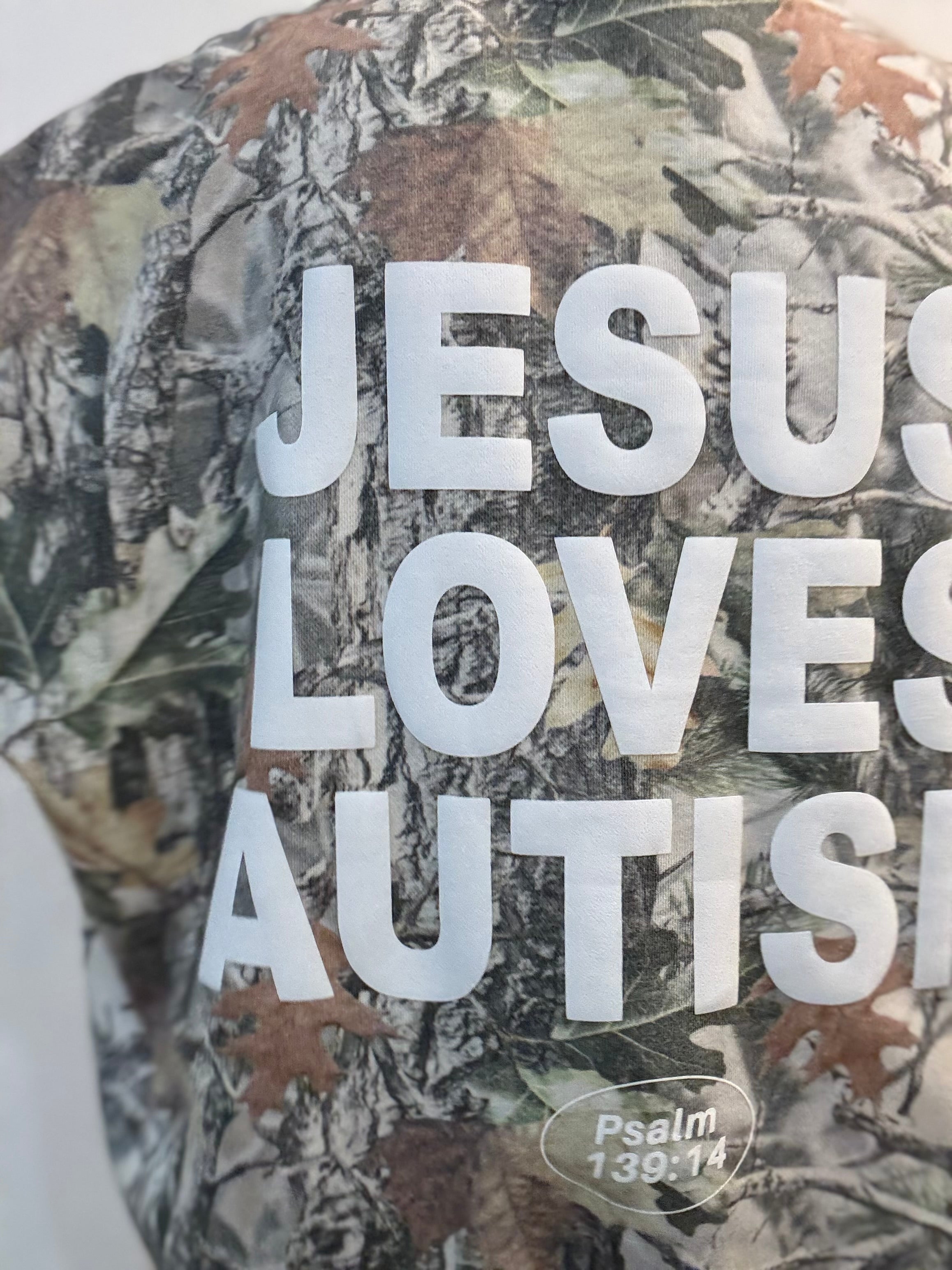 Vintage Camo "Jesus Loves Autism" Cotton Collective Crewneck