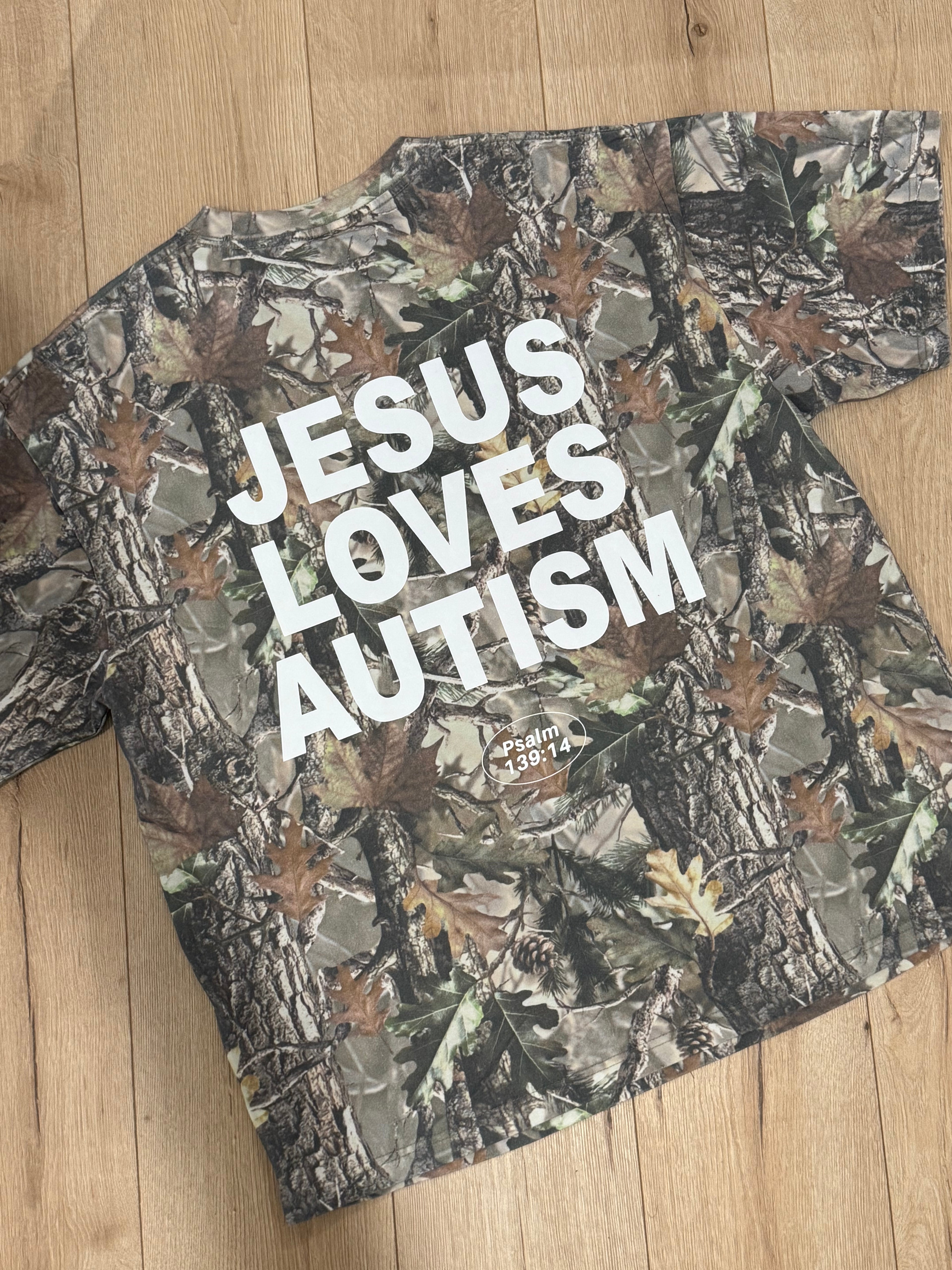 Vintage Camo "Jesus Loves Autism" Cotton Collective T-Shirt (Ready To Ship)