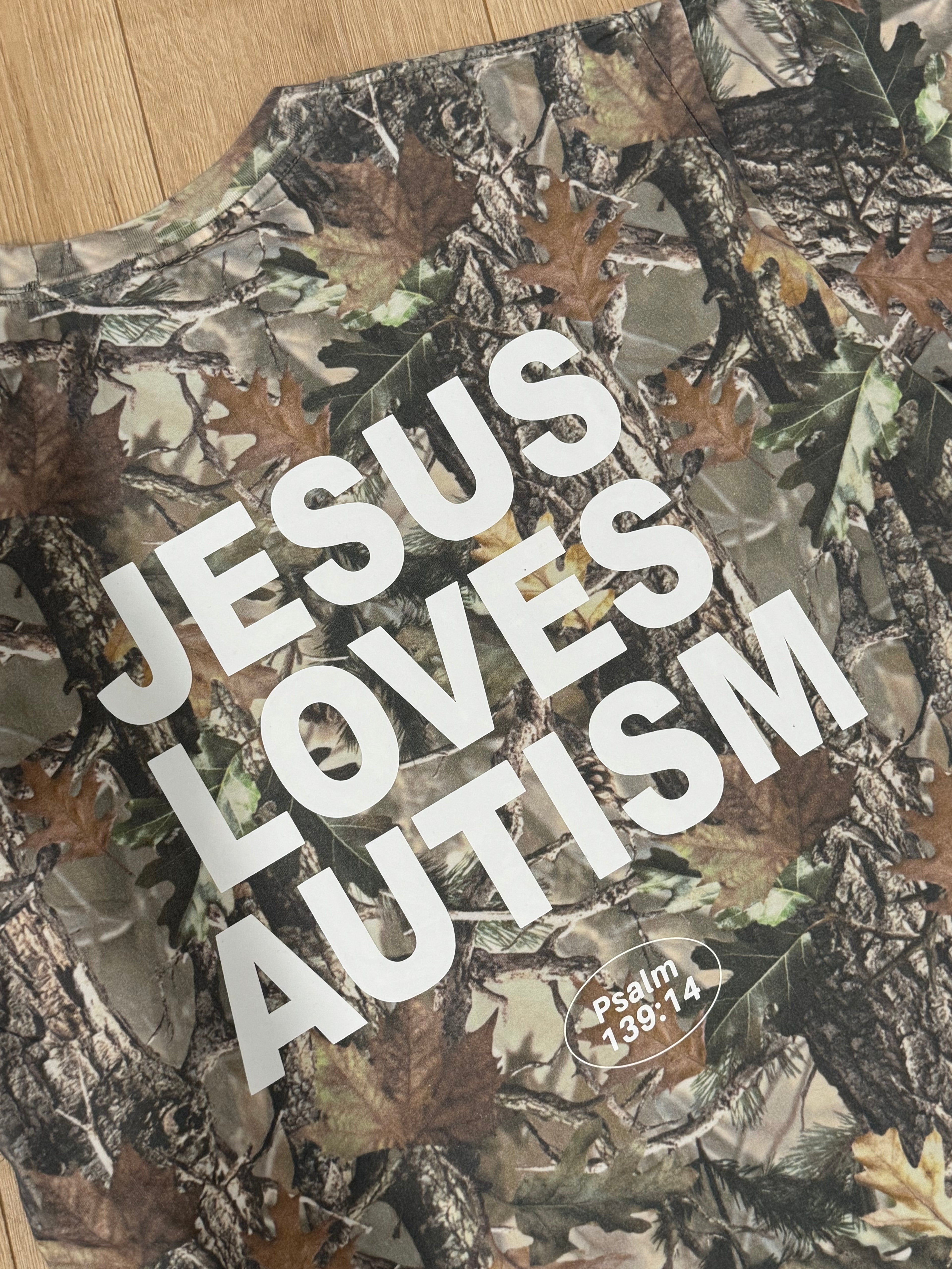 Vintage Camo "Jesus Loves Autism" Cotton Collective T-Shirt (Ready To Ship)