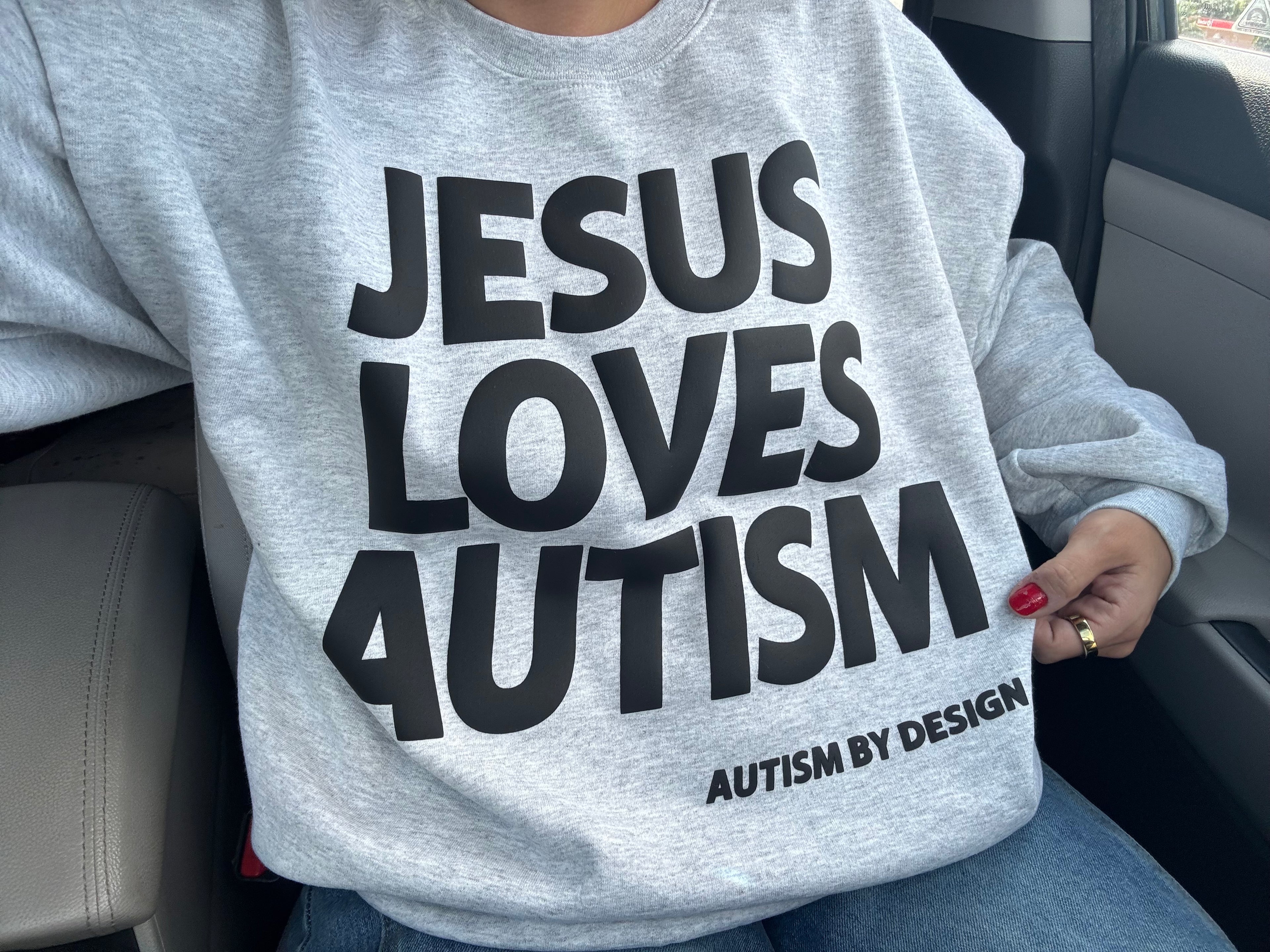 Unisex Ash "Jesus Loves Autism" Puff Print Sweatshirt