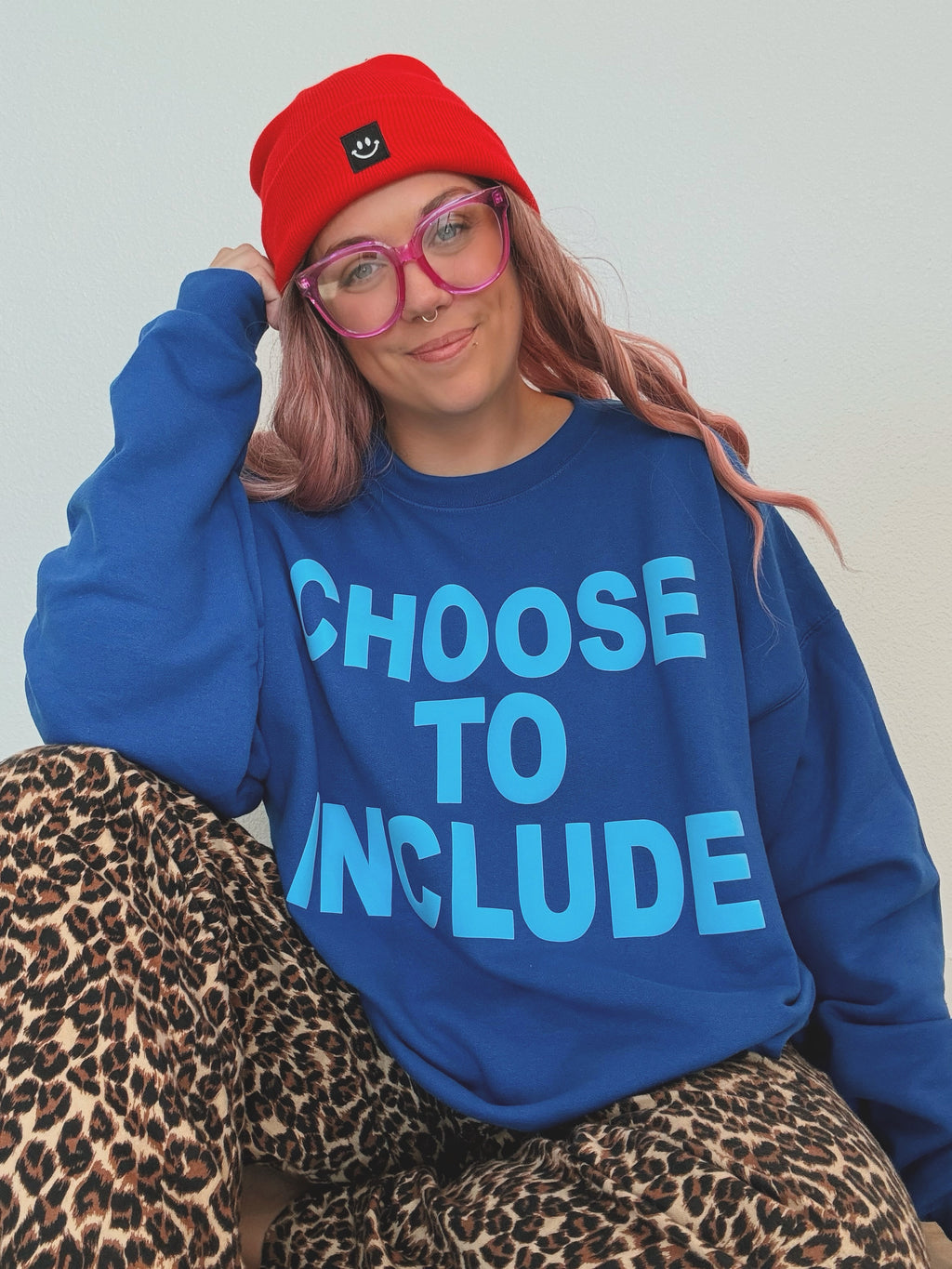 Unisex Royal "Choose To Include" Puff Print Sweatshirt