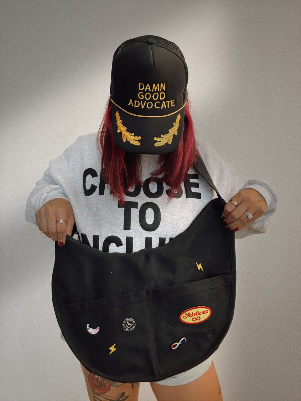 "Advocate" Oversized Hobo Bag – with Enamel Pins