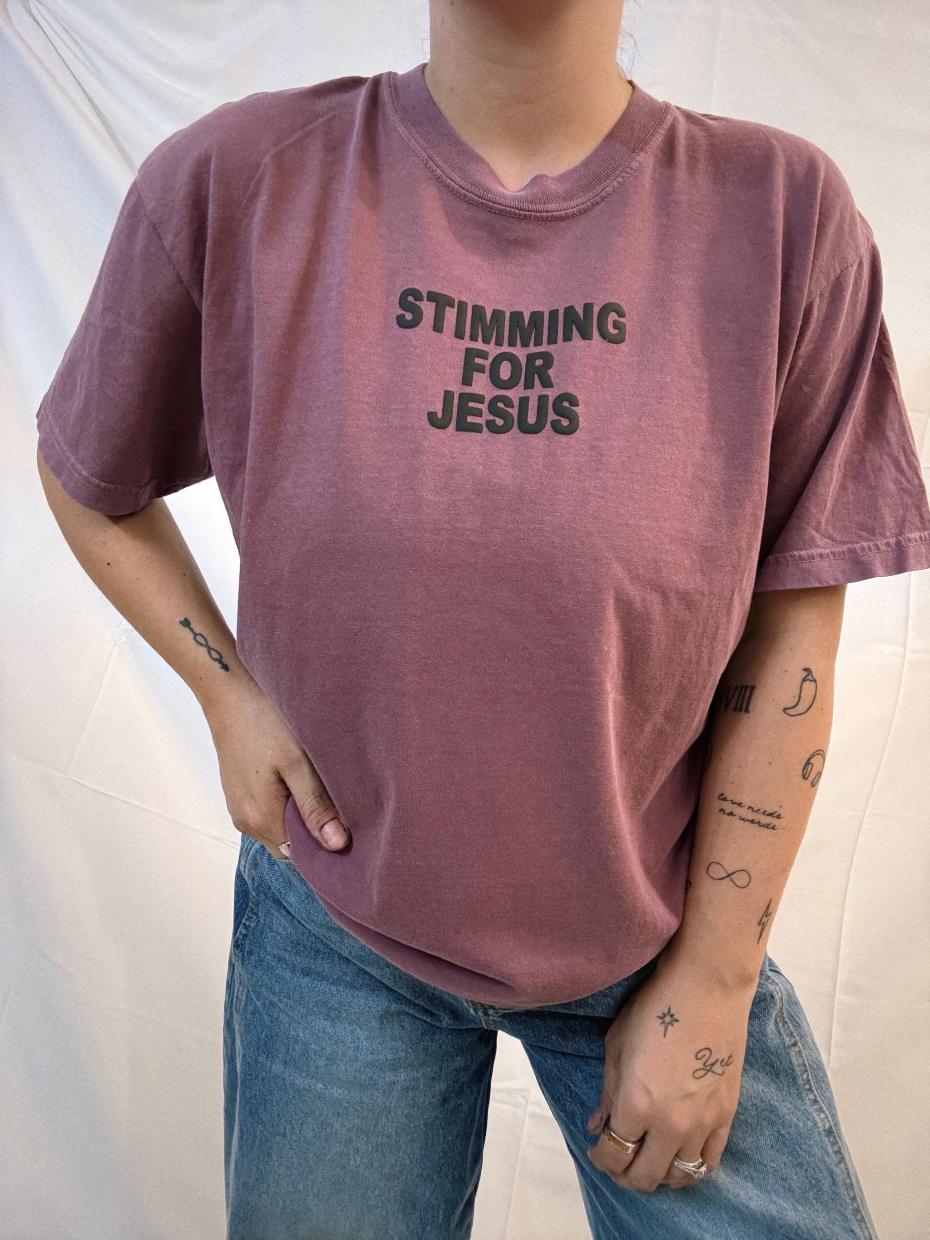 Unisex "Stimming For Jesus" Berry Puff Print T-Shirt
