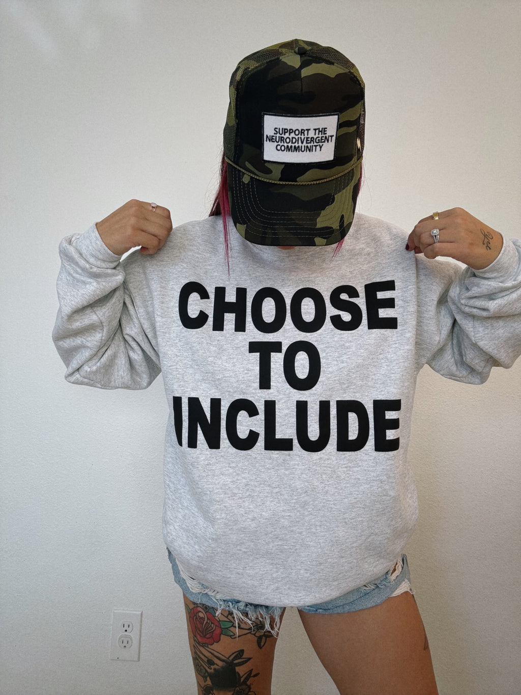 Unisex Ash "Choose To Include" Puff Print Sweatshirt