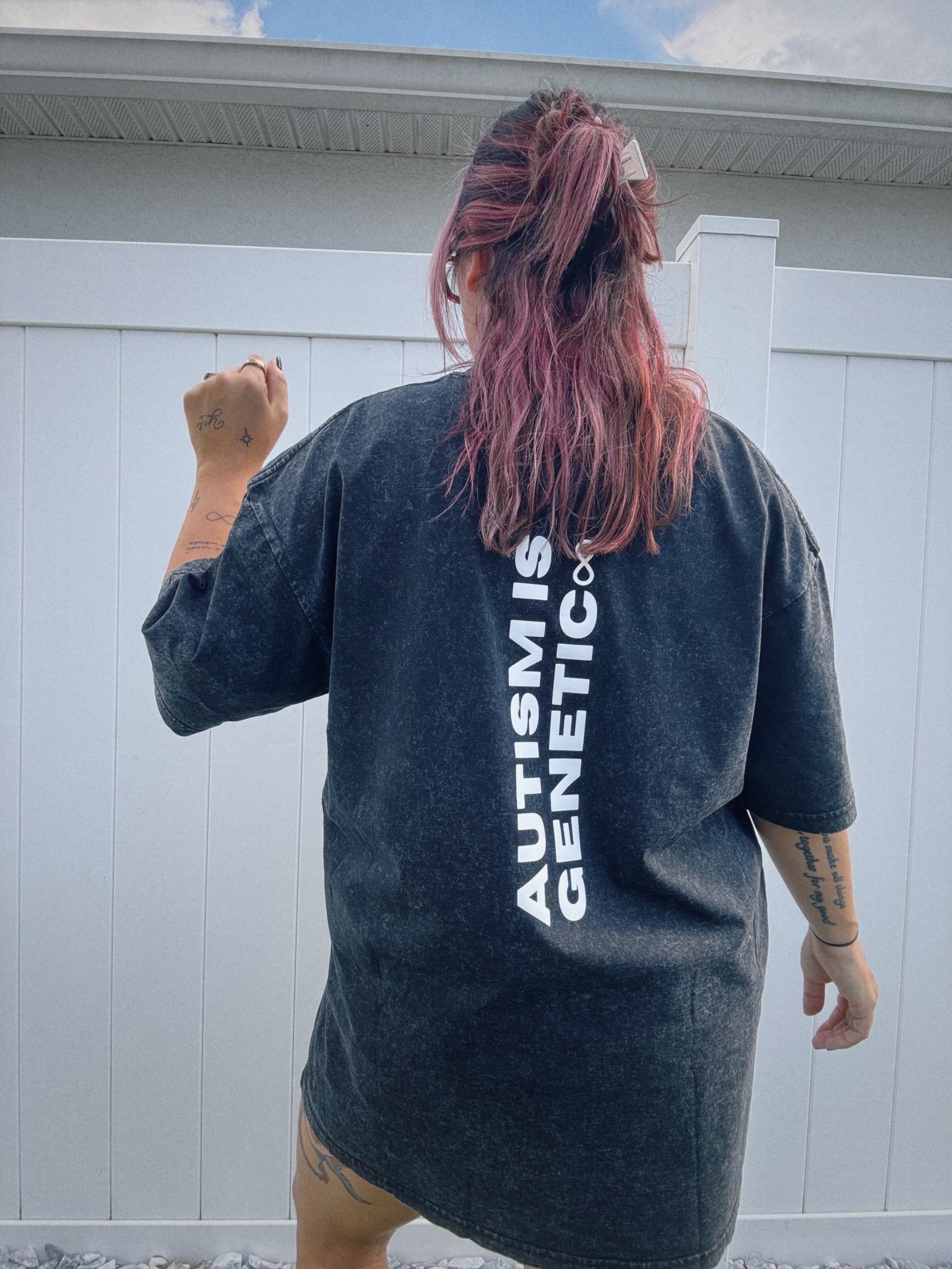 Unisex Acid Wash "Autism Is Genetic" Puff Print T-Shirt