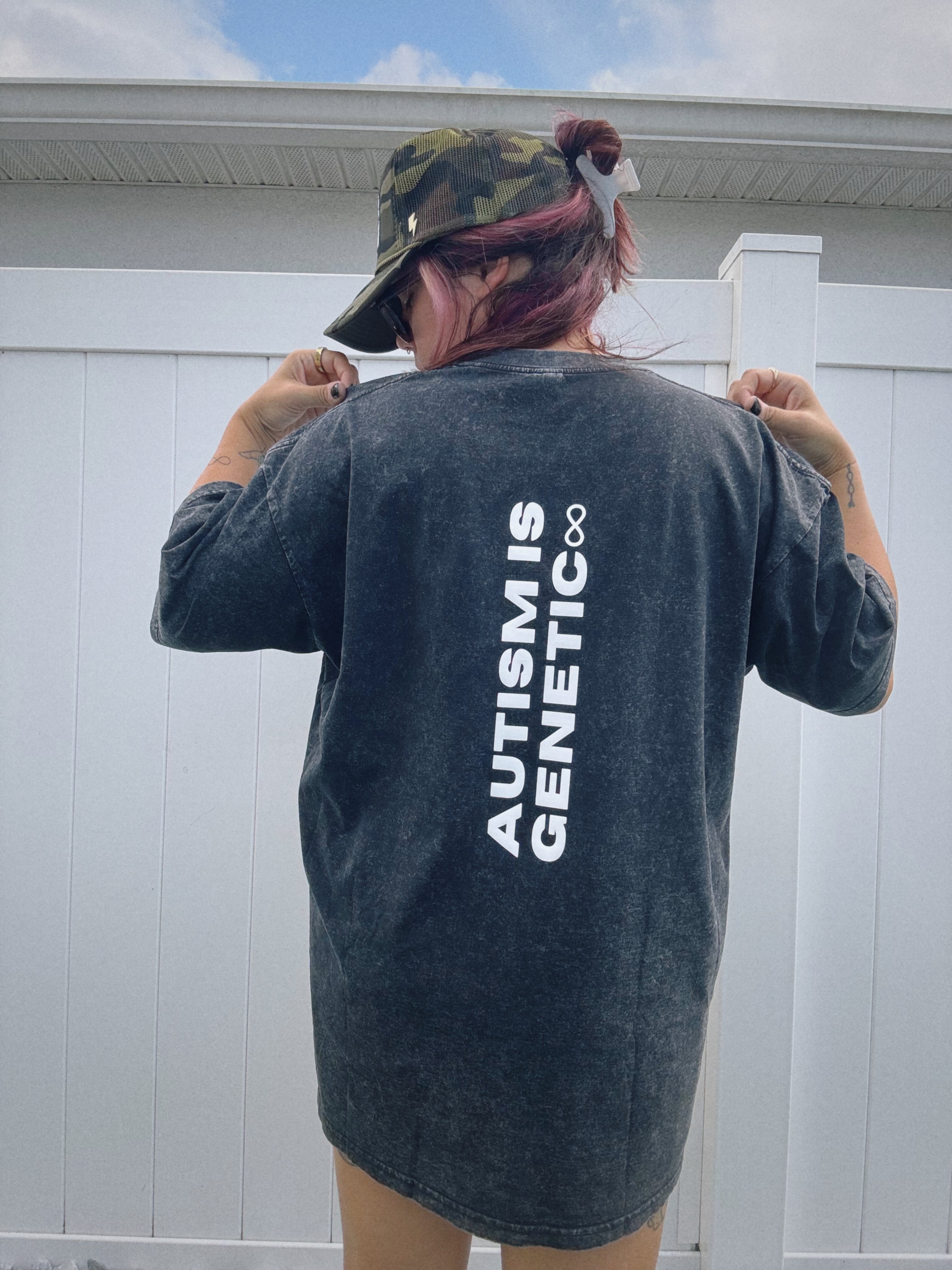Unisex Acid Wash "Autism Is Genetic" Puff Print T-Shirt