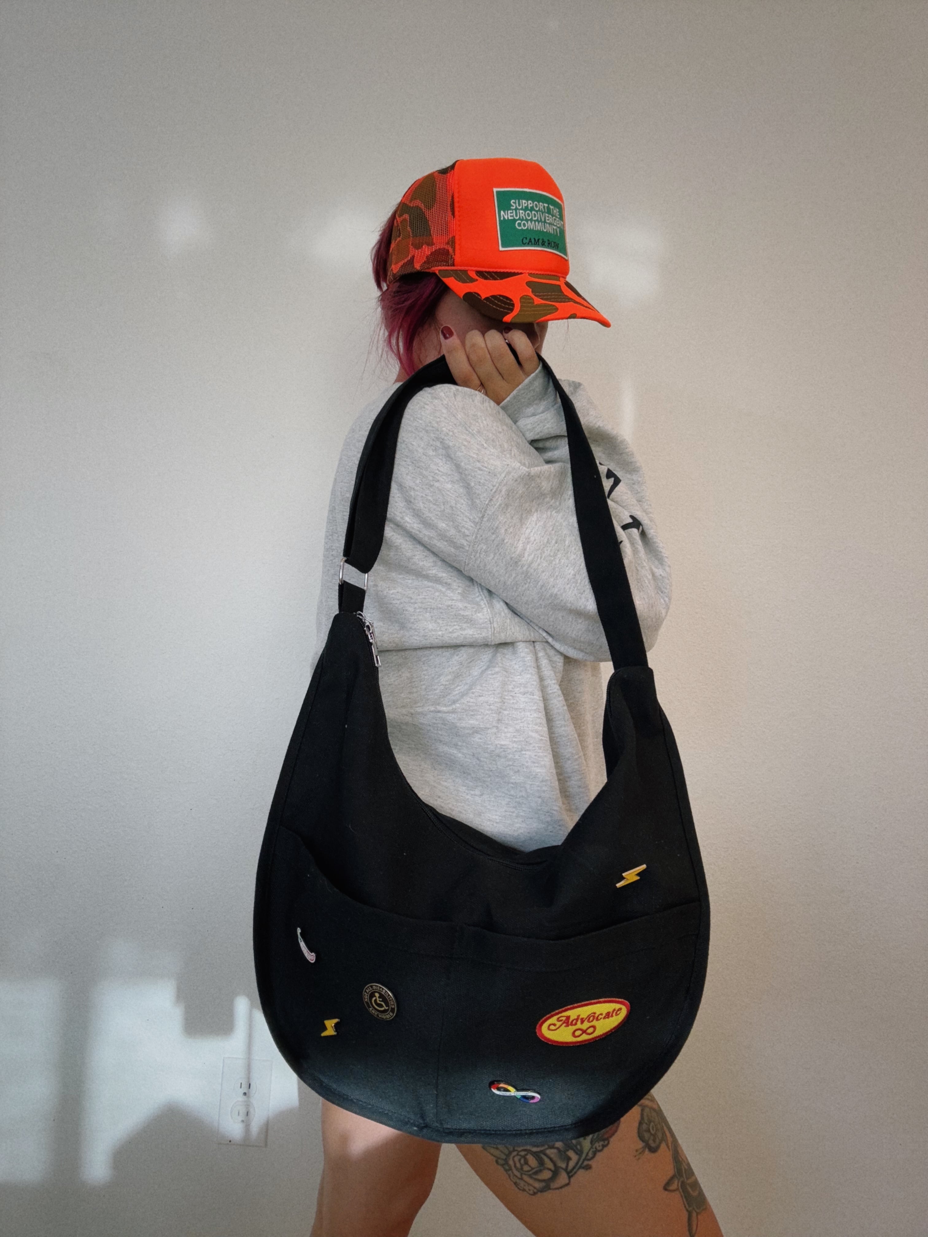 "Advocate" Oversized Hobo Bag – with Enamel Pins
