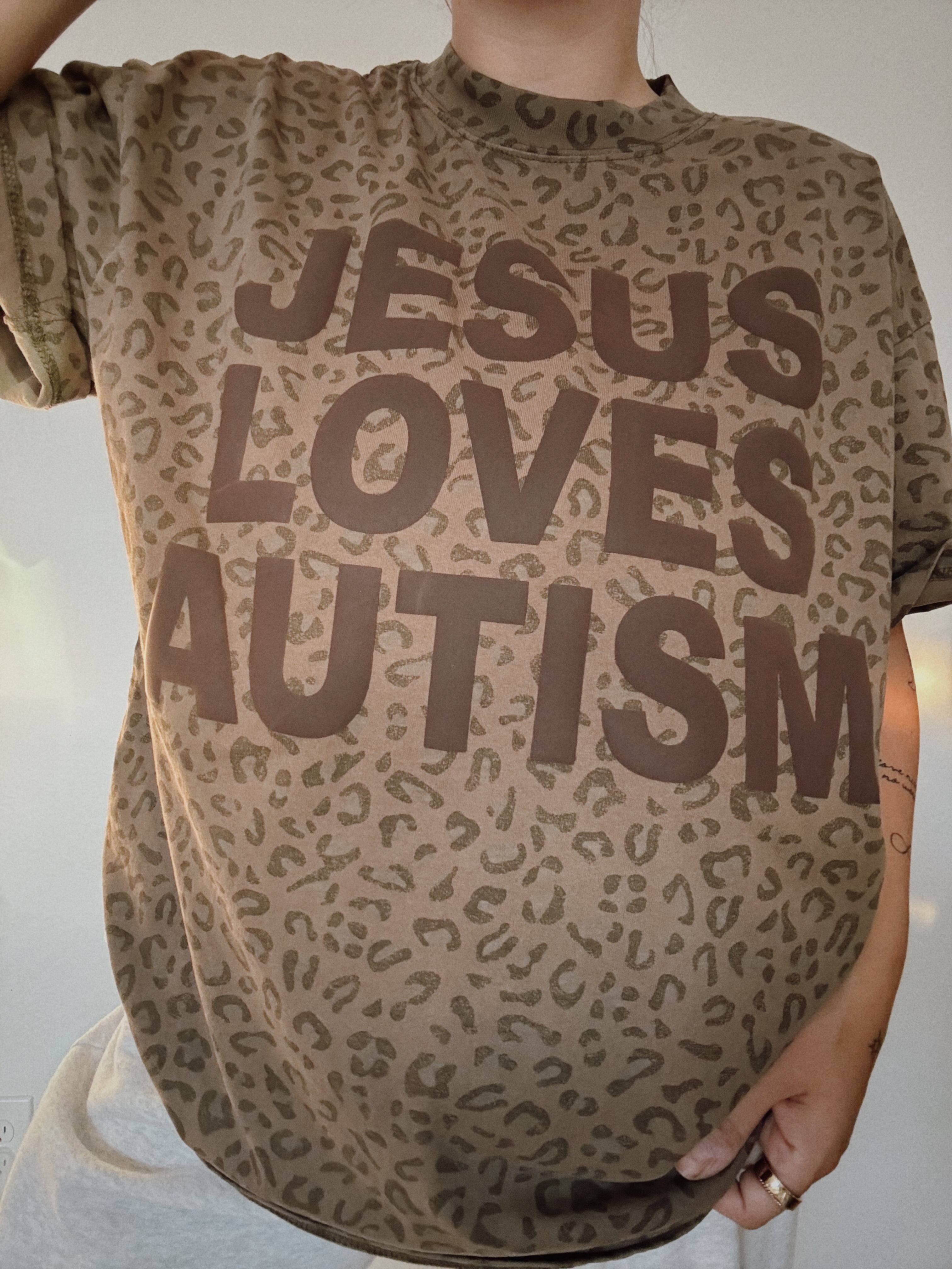 Leopard Print "Jesus Loves Autism" Cotton Collective T-Shirt