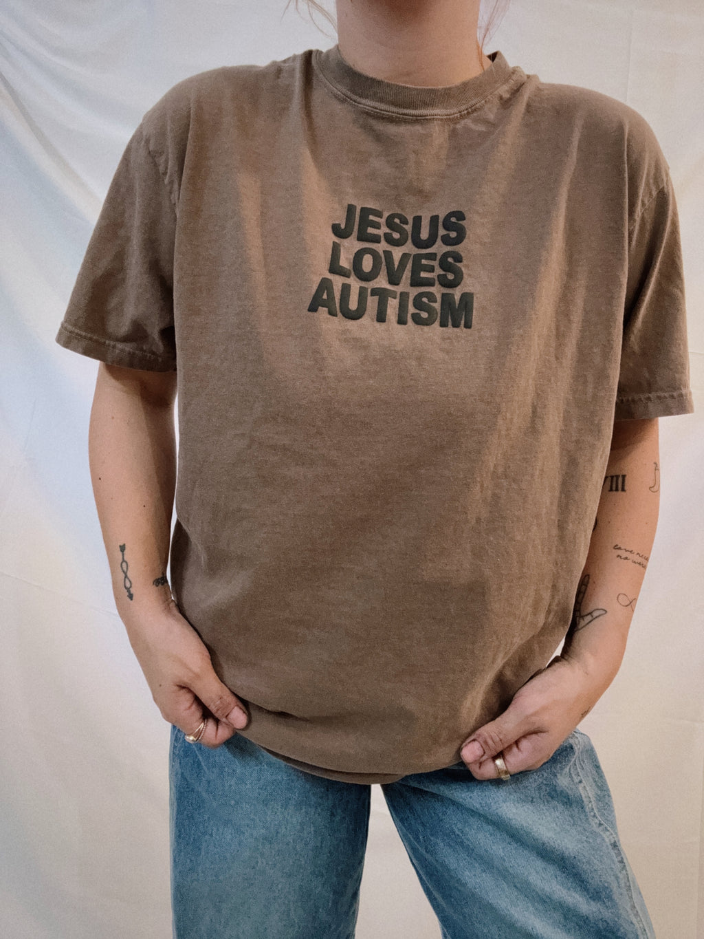 Unisex "Jesus Loves Autism" Espresso Puff Print T-Shirt