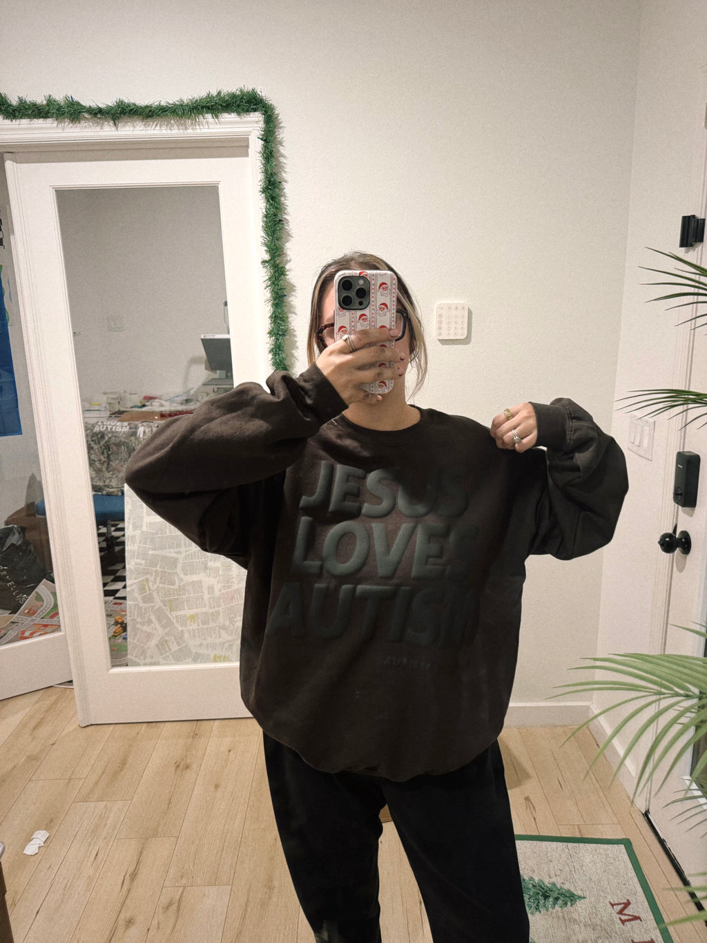 Unisex Chocolate "Jesus Loves Autism" Puff Print Sweatshirt