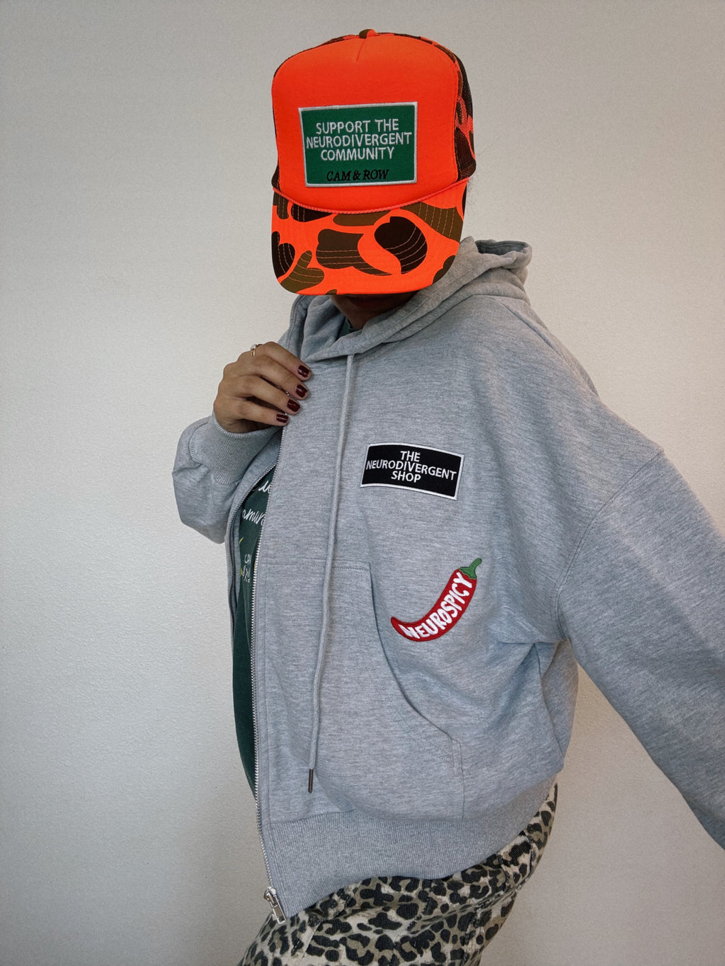 Gray Patch Cropped Zip-Up – Neurodiversity Design