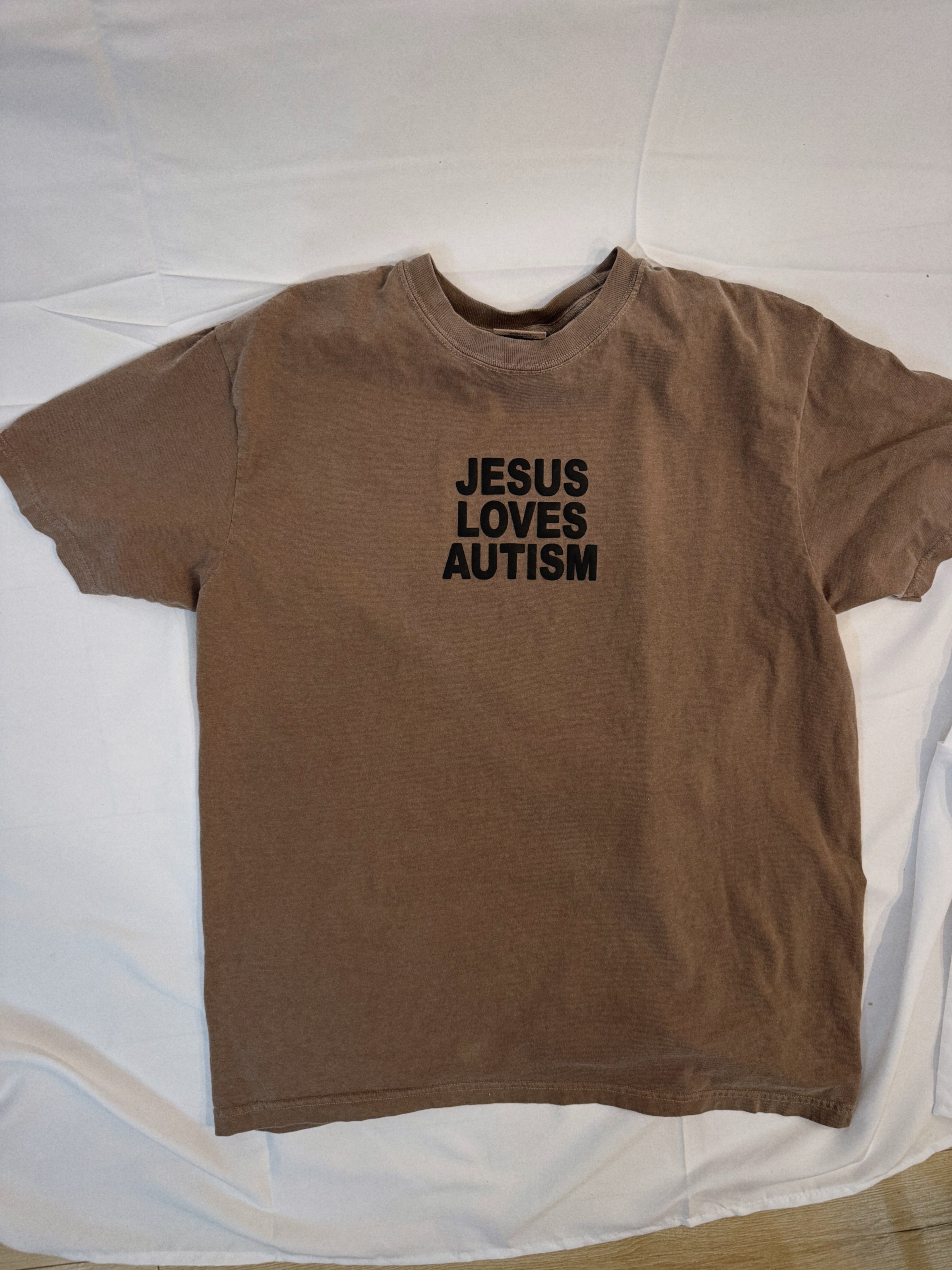 Unisex "Jesus Loves Autism" Espresso Puff Print T-Shirt