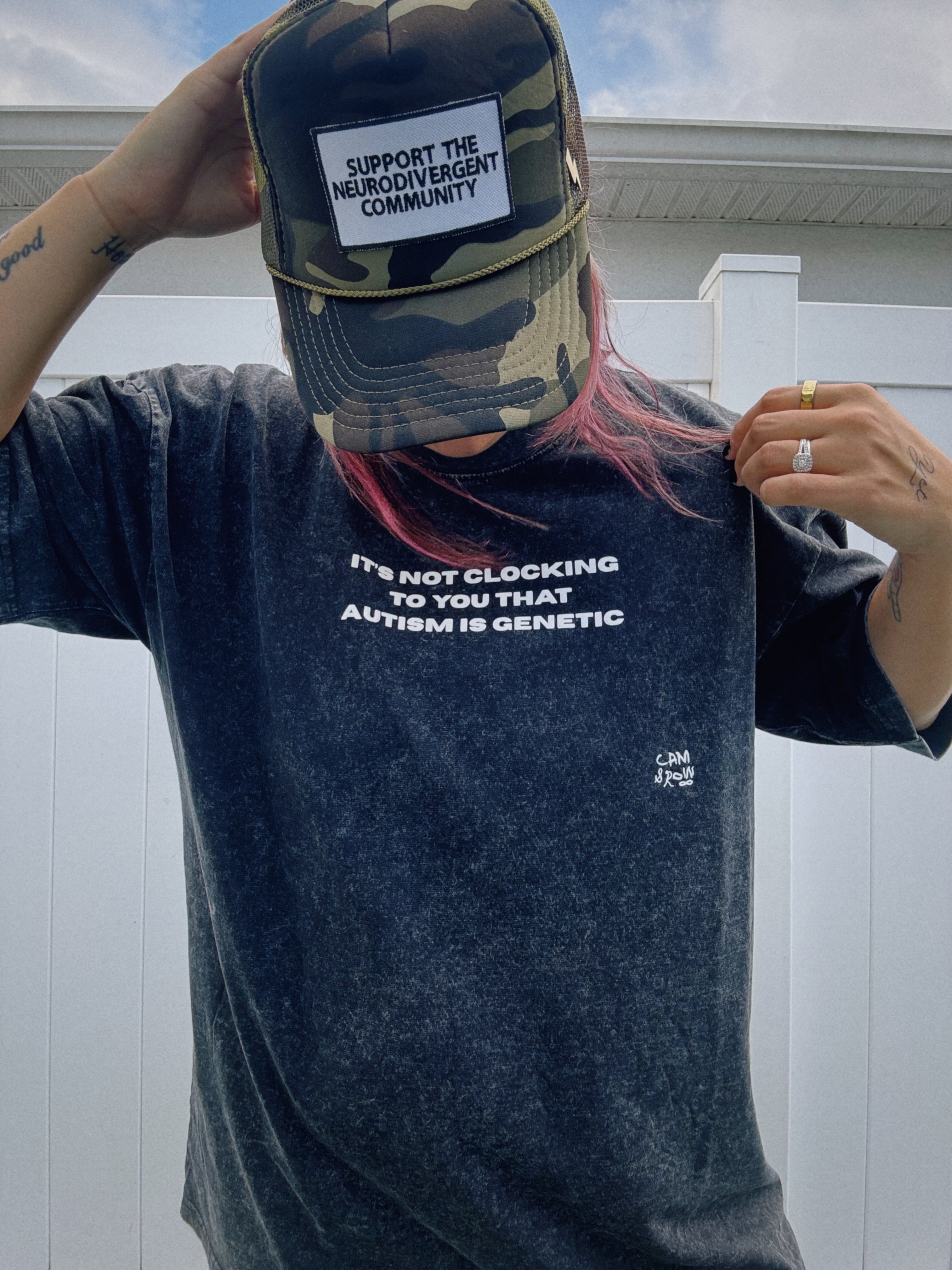 Unisex Acid Wash "Autism Is Genetic" Puff Print T-Shirt