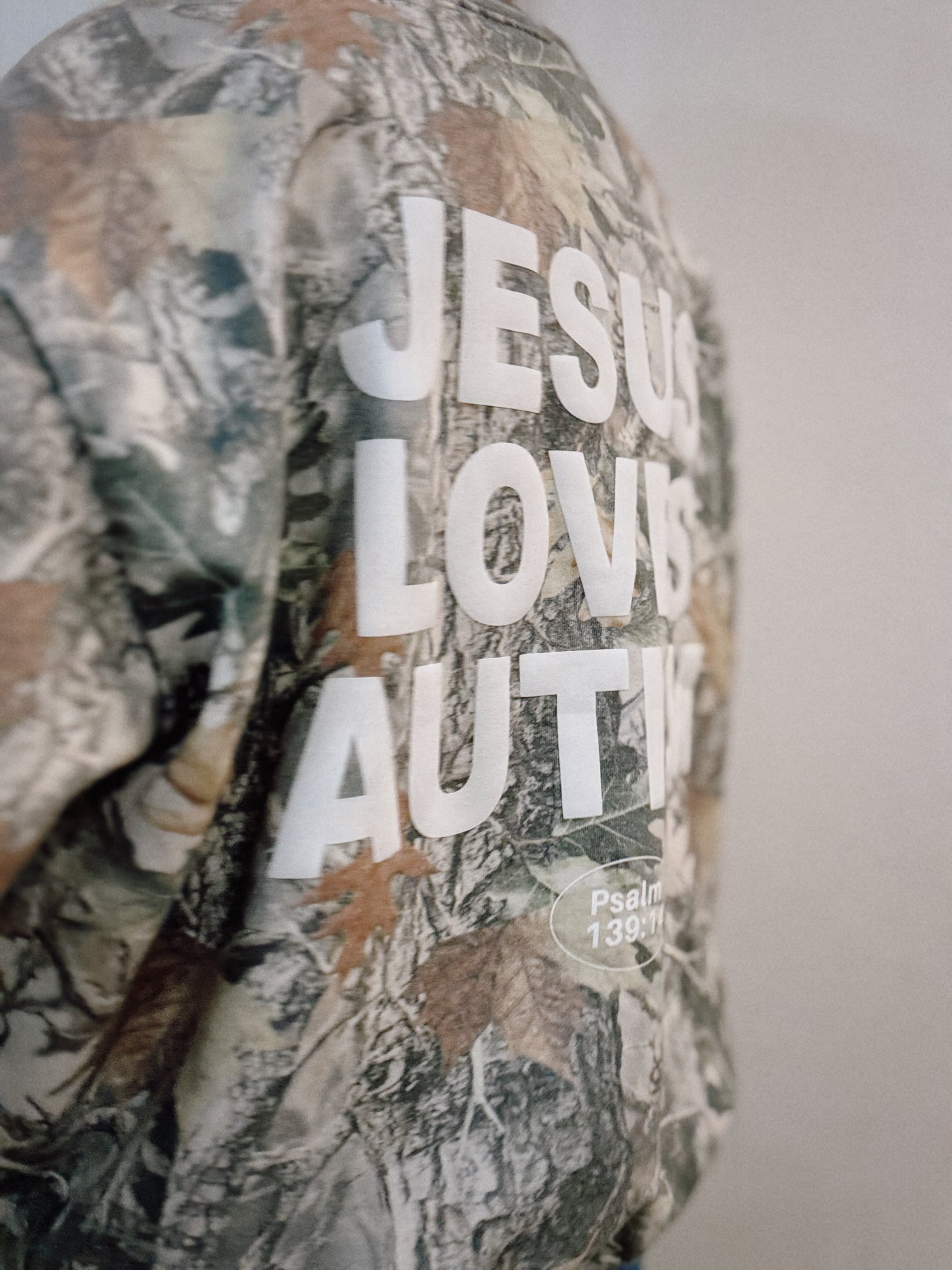 Vintage Camo "Jesus Loves Autism" Cotton Collective Crewneck