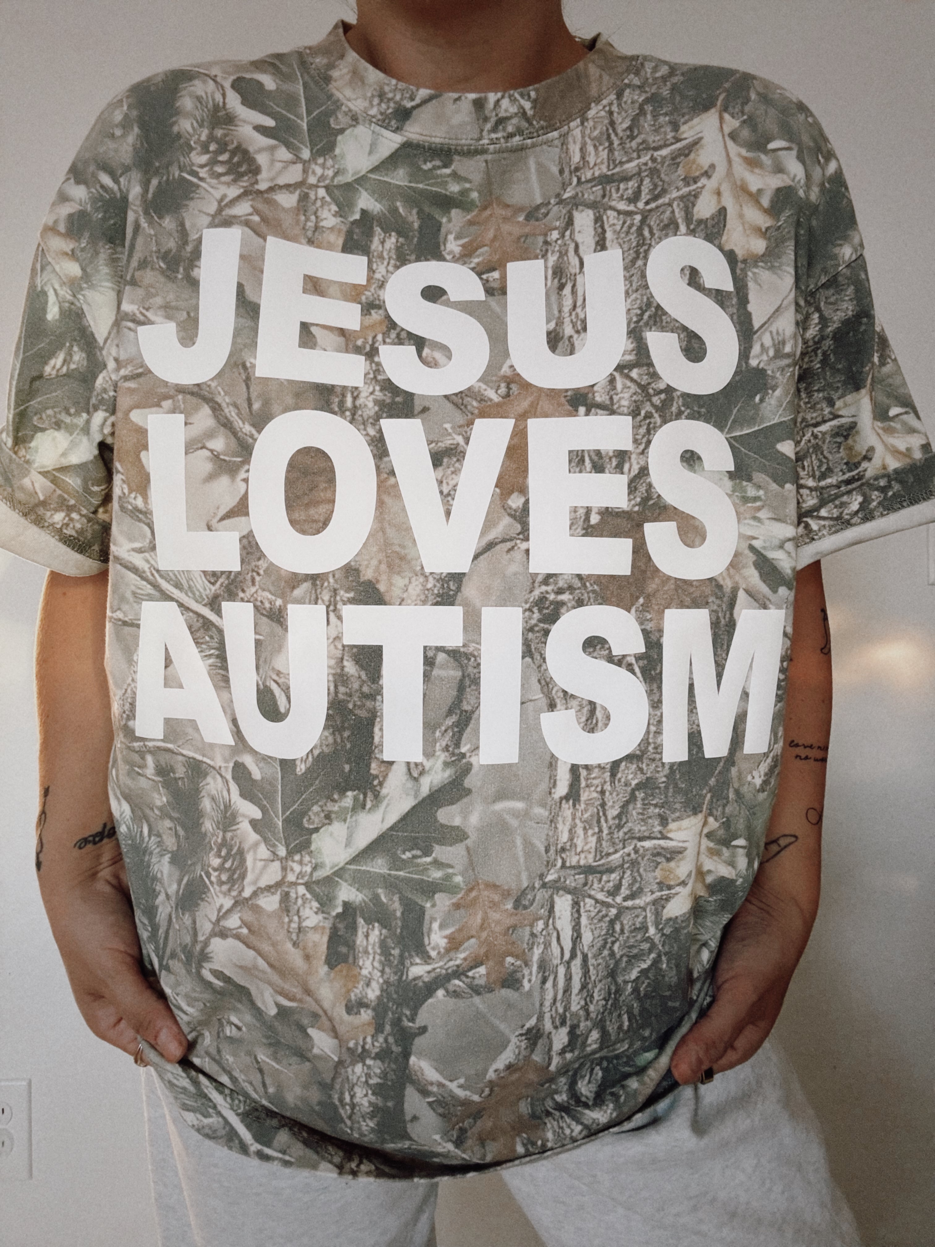Vintage Camo "Jesus Loves Autism" Cotton Collective T-Shirt