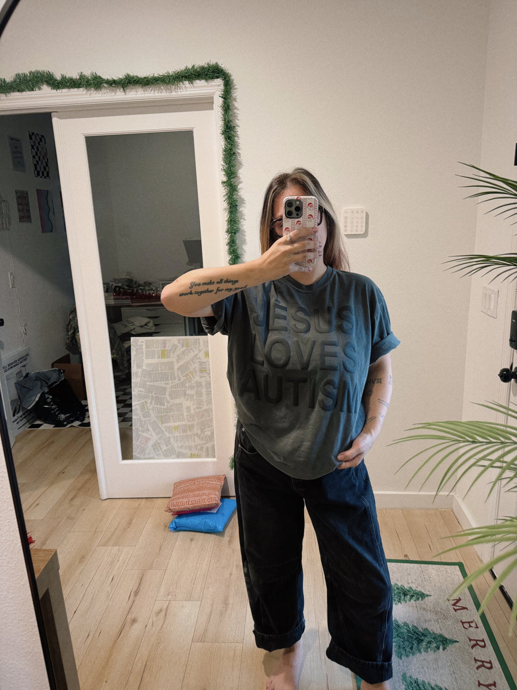 Unisex "Jesus Loves Autism" Pepper Puff Print T-Shirt