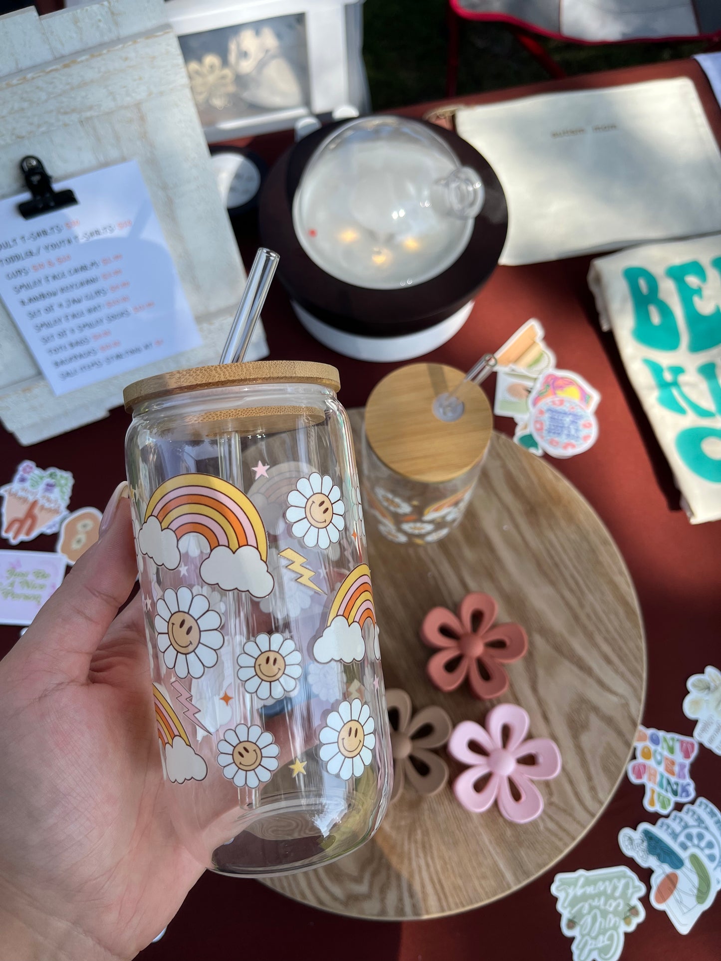 Rainbow & Flower Glass Cup