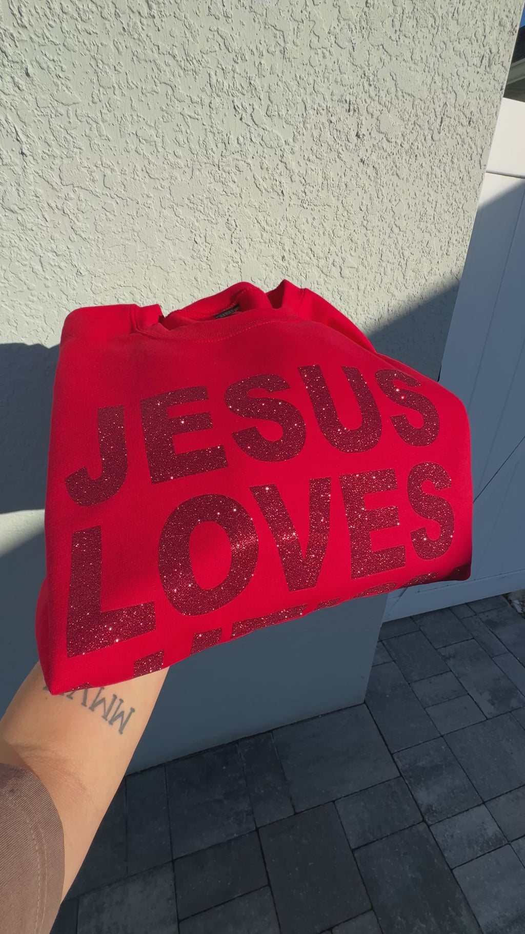 Toddler + Youth “Jesus Loves Autism” Christmas Red Sparkle Crewneck